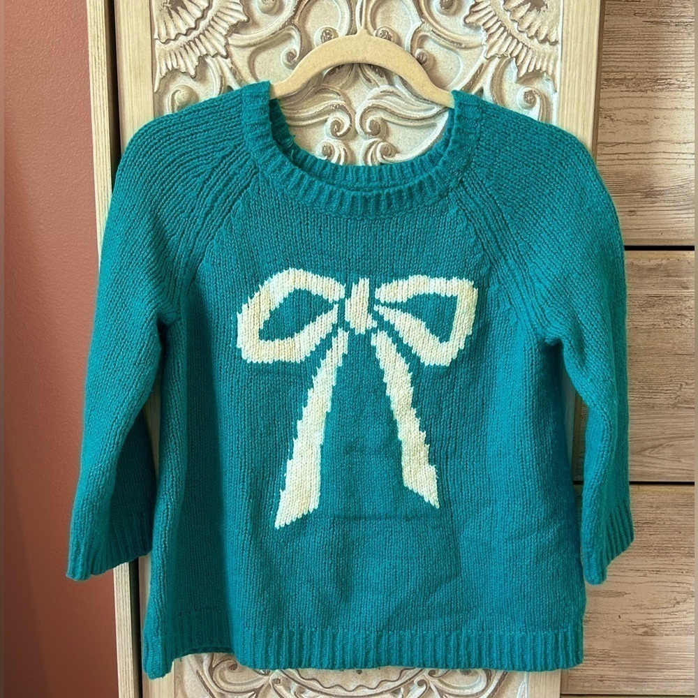 Anne Taylor preppy coquette bow holiday sweater 3/4 sleeves cotton wool blend